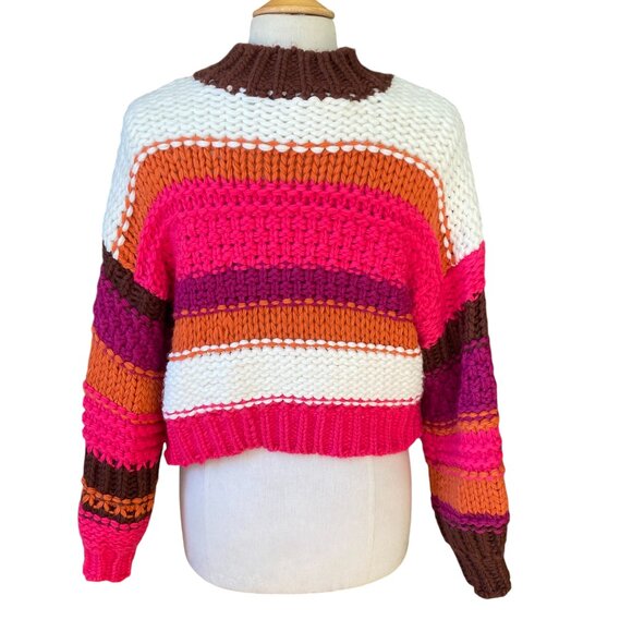 BaeVely Chunky Colorblock Sweater Cropped Y2K Retro Festival Stripes Thick-M - Picture 9 of 15